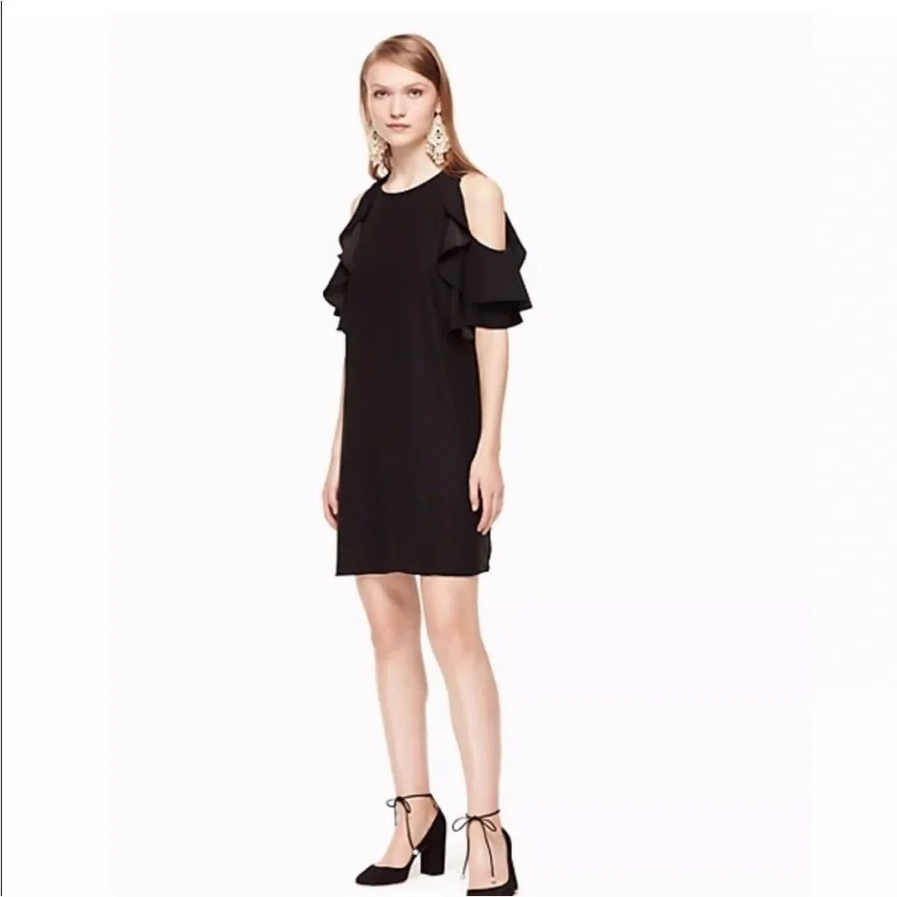 Kate Spade Black Cold Shoulder Crepe Dress Sz L *L